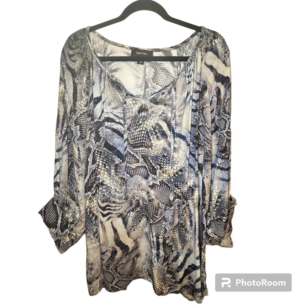 Karen Kane Snake Print Balloon Sleeve Tie Front Top Size 1X